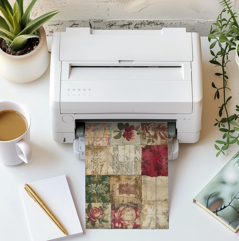 Shabby Chic Collage Red - Journal Paper Set, Junk Journal Pages, Junk Journal Paper, Printable Journal, Scrapbook Paper, Digital Paper