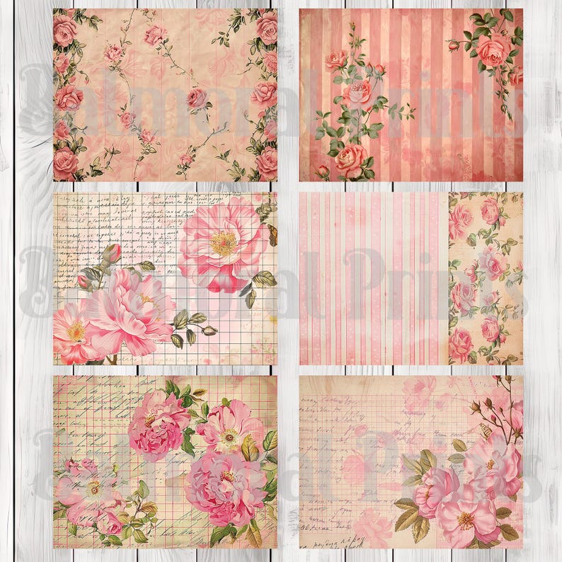 Pink Vintage Rose - Journal Paper Set, Junk Journal Pages, Junk Journal Paper, Printable Journal, Scrapbook Paper, Digital Paper