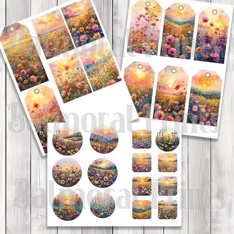Wildflowers at Sunset - Junk Journal Kit, Journal Pages, Papers, Ephemera, Tags, Printable, Scrapbook Kit, Digital Download