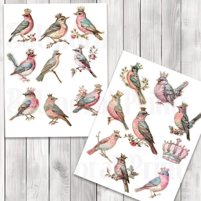 Crowned Bird Fussy Cuts - Junk Journal , Printable Journal, Junk Journal Tags, Junk Journal Ephemera