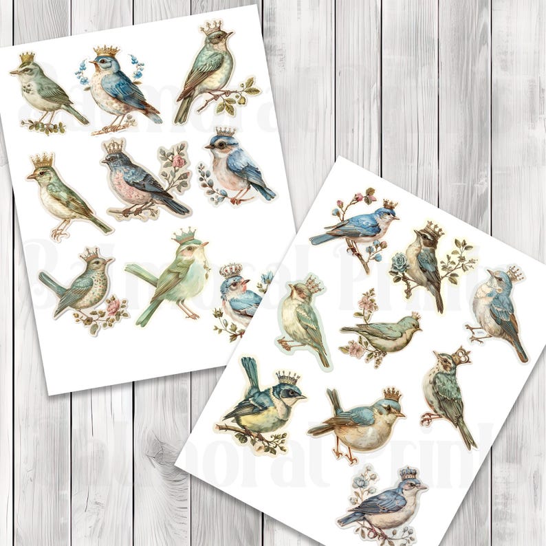 Crowned Bird Fussy Cuts - Junk Journal , Printable Journal, Junk Journal Tags, Junk Journal Ephemera