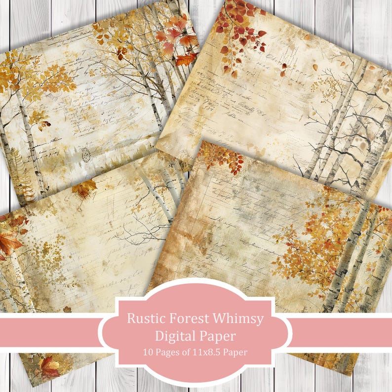 Rustic Forest Whimsy - Journal Paper Set, Junk Journal Pages, Junk Journal Paper, Printable Journal, Scrapbook Paper, Digital Paper