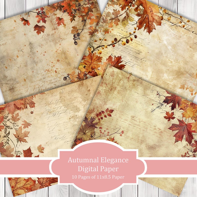 Autumnal Elegance - Journal Paper Set, Junk Journal Pages, Junk Journal Paper, Printable Journal, Scrapbook Paper, Digital Paper