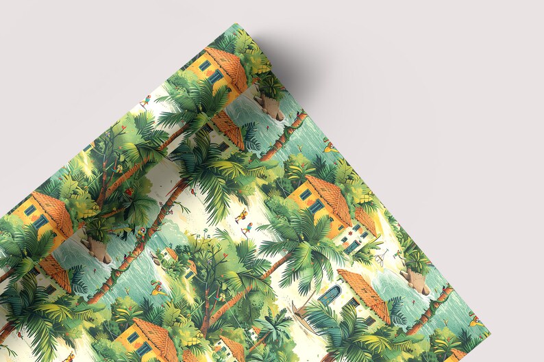 Tropical Village - Seamless Pattern - Digital Paper - Printable Journal, Scrapbook Paper, Seamless