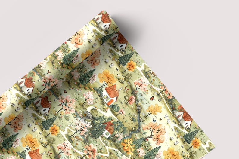Spring Village - Seamless Pattern - Digital Paper - Printable Journal, Scrapbook Paper, Seamless