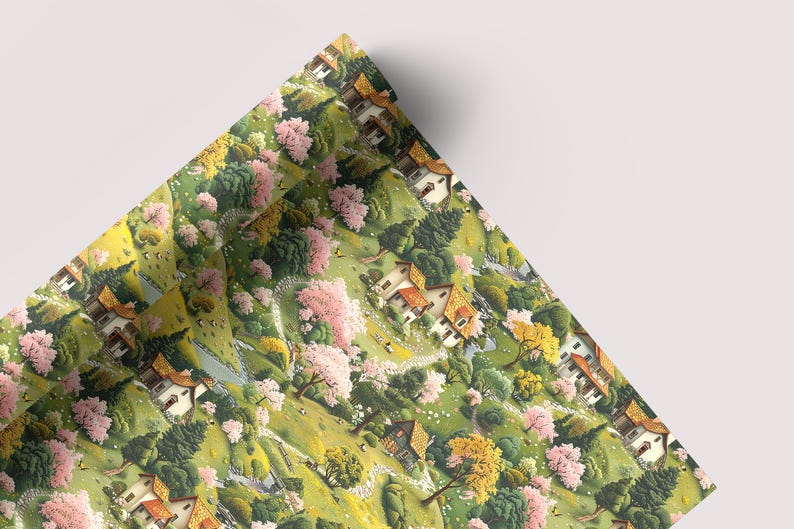 Spring Village - Seamless Pattern - Digital Paper - Printable Journal, Scrapbook Paper, Seamless