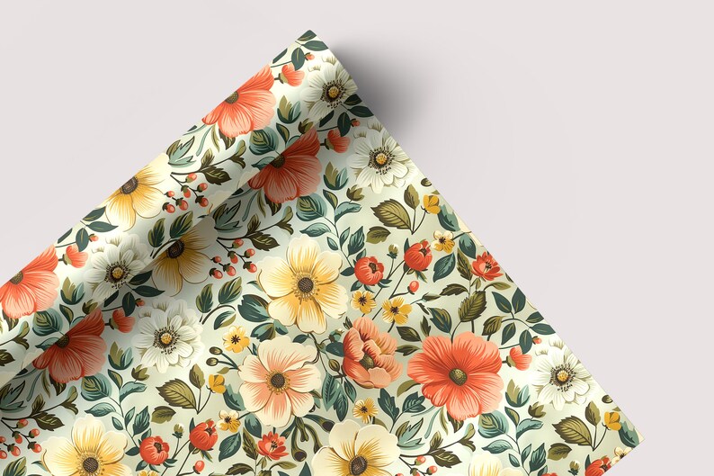 Soft Green Florals - Seamless Pattern - Digital Paper - Printable Journal, Scrapbook Paper, Seamless