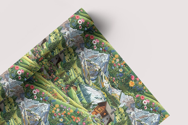 Embroidered Meadow - Seamless Pattern - Digital Paper - Printable Journal, Scrapbook Paper, Seamless