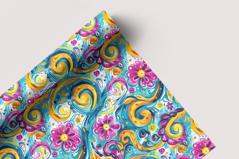 Psychedelic Swirls and Flowers - Seamless Pattern - Digital Paper - Printable Journal, Scrapbook Paper, Seamless