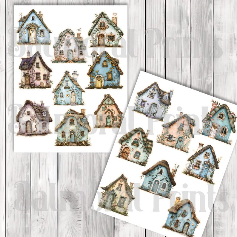 Pastel Cottage Fussy Cuts - Junk Journal , Printable Journal, Junk Journal Tags, Junk Journal Ephemera