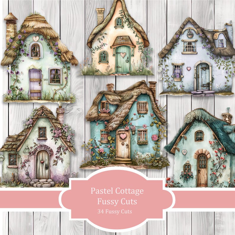Pastel Cottage Fussy Cuts - Junk Journal , Printable Journal, Junk Journal Tags, Junk Journal Ephemera