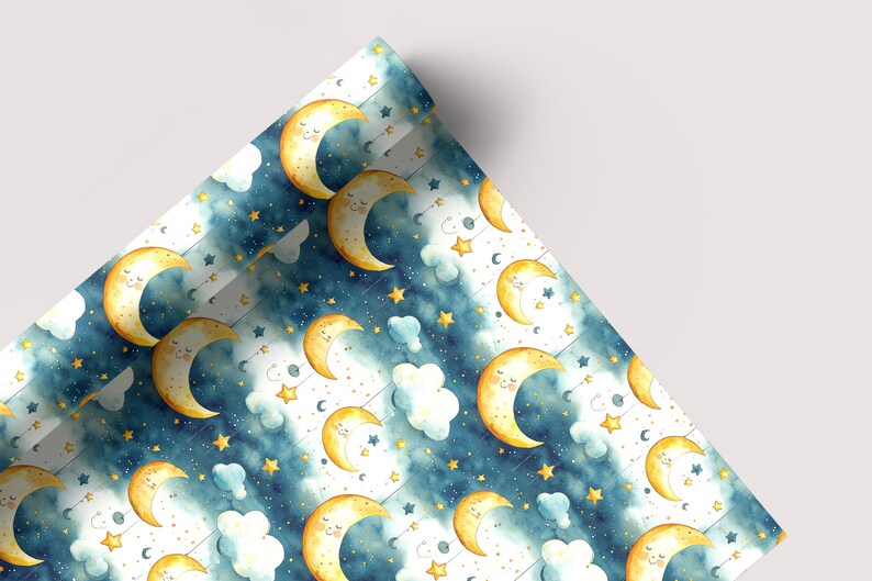 Sleepy Moons - Seamless Pattern - Digital Paper - Printable Journal, Scrapbook Paper, Seamless