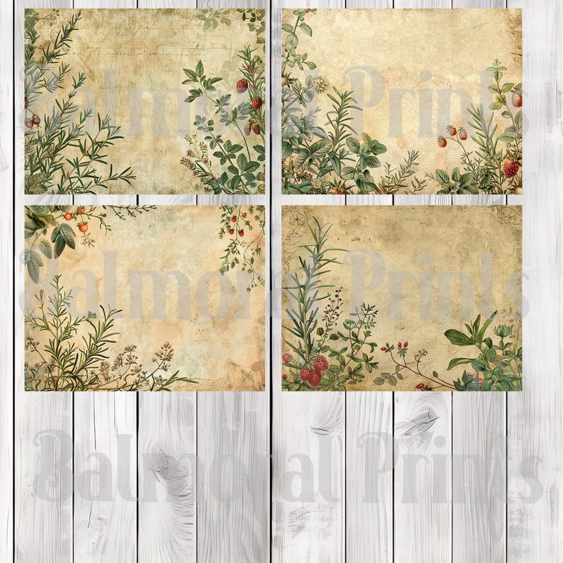 Wild Strawberry and Herb - Journal Paper Set, Junk Journal Pages, Junk Journal Paper, Printable Journal, Scrapbook Paper, Digital Paper