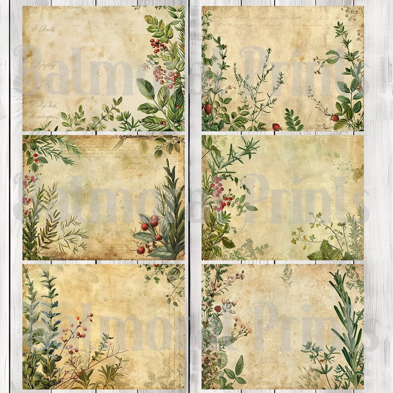 Wild Strawberry and Herb - Journal Paper Set, Junk Journal Pages, Junk Journal Paper, Printable Journal, Scrapbook Paper, Digital Paper