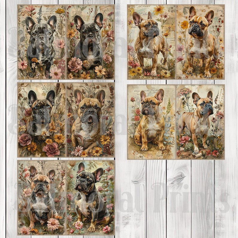 French Bulldog - Journal Paper Set, Junk Journal Pages, Dog, Journal Paper, Printable Journal, Scrapbook Paper, Digital Paper