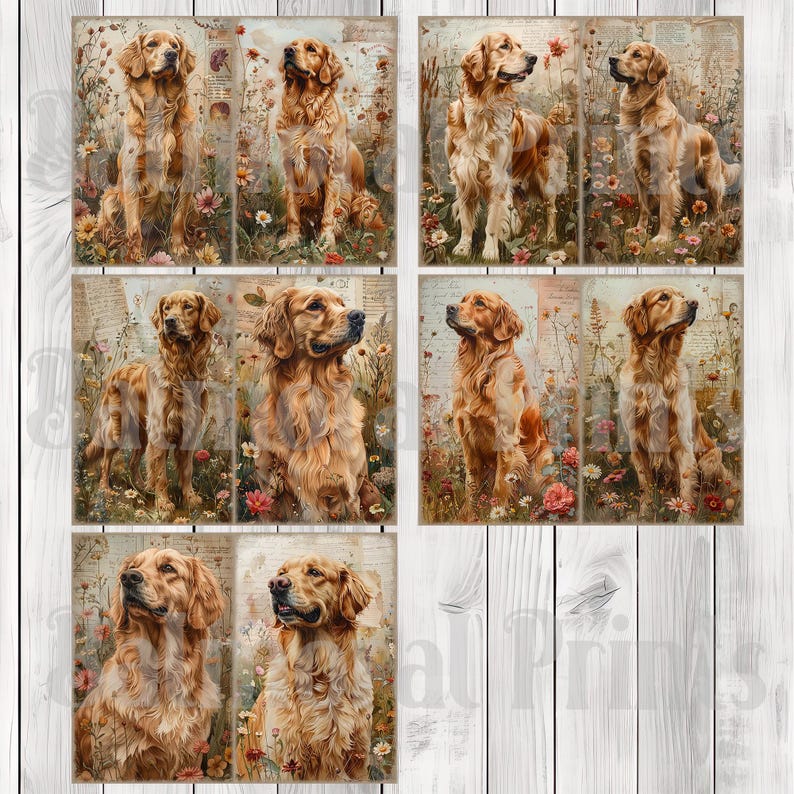 Golden Retriever - Junk Journal Pages, Journal Paper Set, Dog, Journal Paper, Printable Journal, Scrapbook Paper, Digital Paper