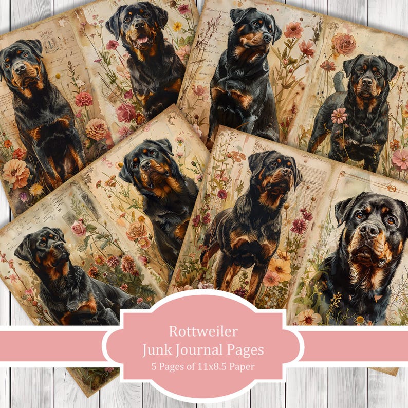 Rottweiler - Junk Journal Pages, Journal Paper Set, Dog, Journal Paper, Printable Journal, Scrapbook Paper, Digital Paper