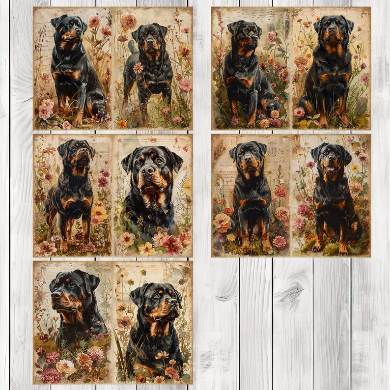 Rottweiler - Junk Journal Pages, Journal Paper Set, Dog, Journal Paper, Printable Journal, Scrapbook Paper, Digital Paper