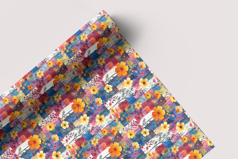 Wildflower Patchwork - Seamless Pattern - Digital Paper - Printable Journal, Scrapbook Paper, Seamless