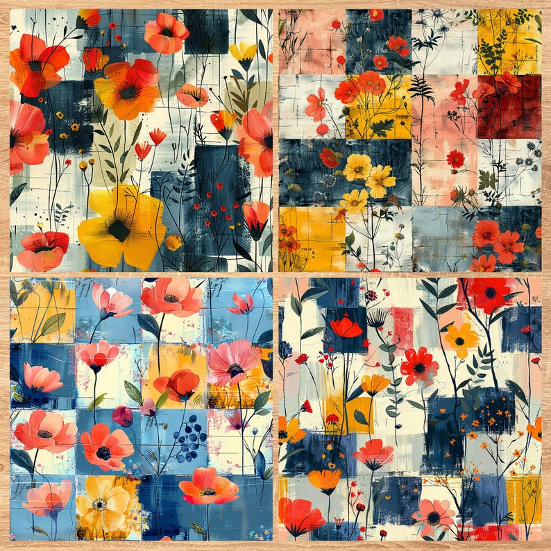 Wildflower Patchwork - Seamless Pattern - Digital Paper - Printable Journal, Scrapbook Paper, Seamless