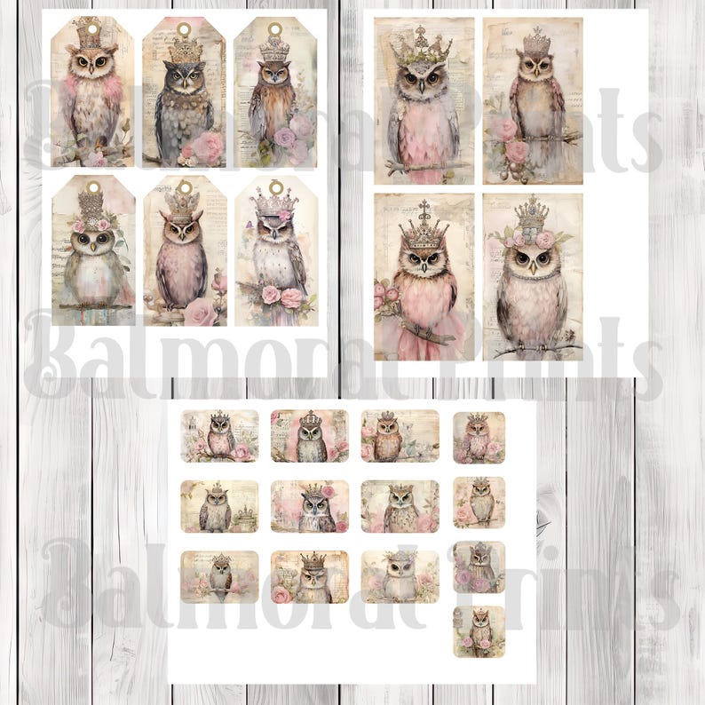 Crowned Owls - Junk Journal Kit, Journal Pages, Papers, Ephemera, Tags, Printable, Scrapbook Kit, Digital Download
