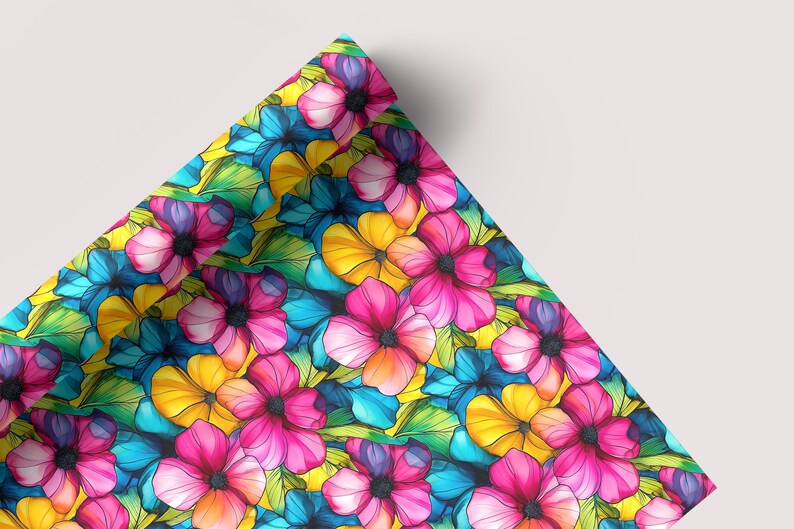 Tropical Ink Flowers - Seamless Pattern - Digital Paper - Printable Journal, Scrapbook Paper, Seamless