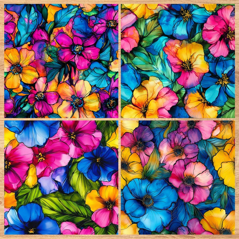 Tropical Ink Flowers - Seamless Pattern - Digital Paper - Printable Journal, Scrapbook Paper, Seamless