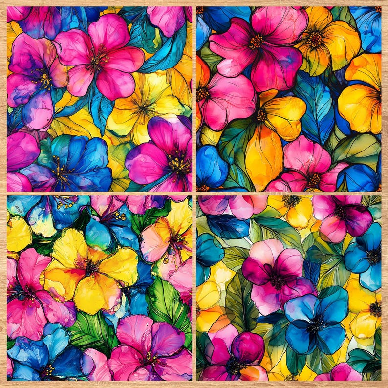 Tropical Ink Flowers - Seamless Pattern - Digital Paper - Printable Journal, Scrapbook Paper, Seamless