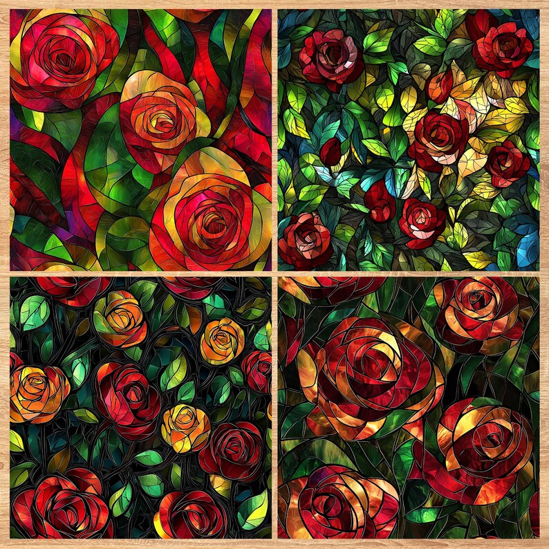 Rose Stained Glass - Seamless Pattern - Digital Paper - Printable Journal, Scrapbook Paper, Seamless