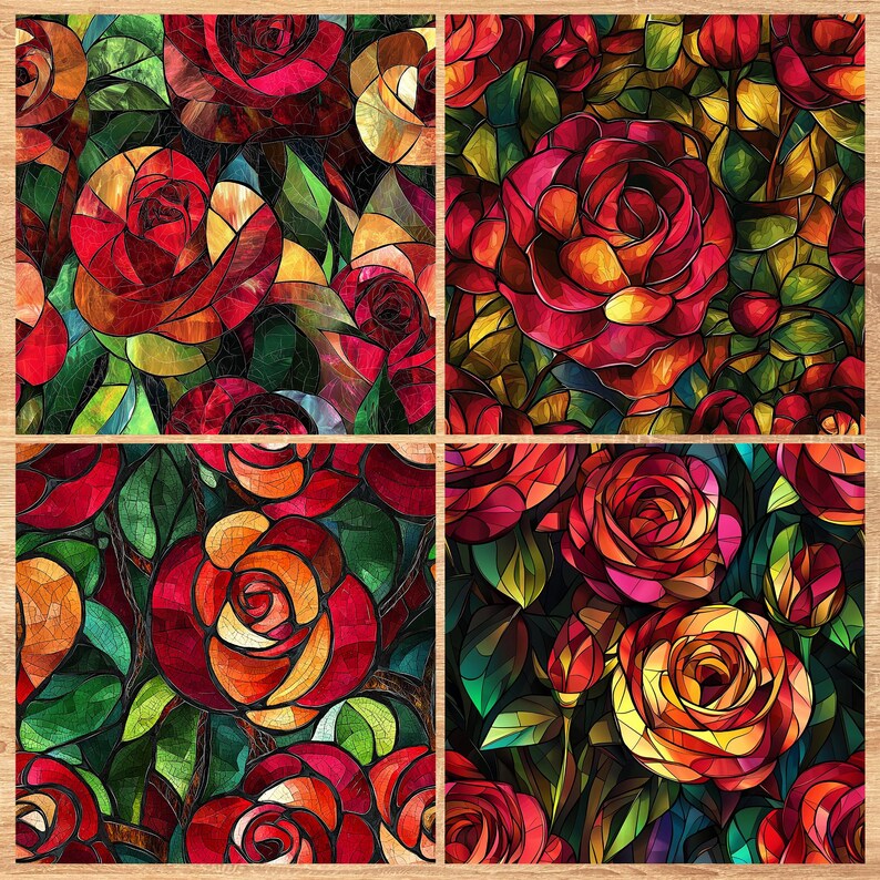 Rose Stained Glass - Seamless Pattern - Digital Paper - Printable Journal, Scrapbook Paper, Seamless