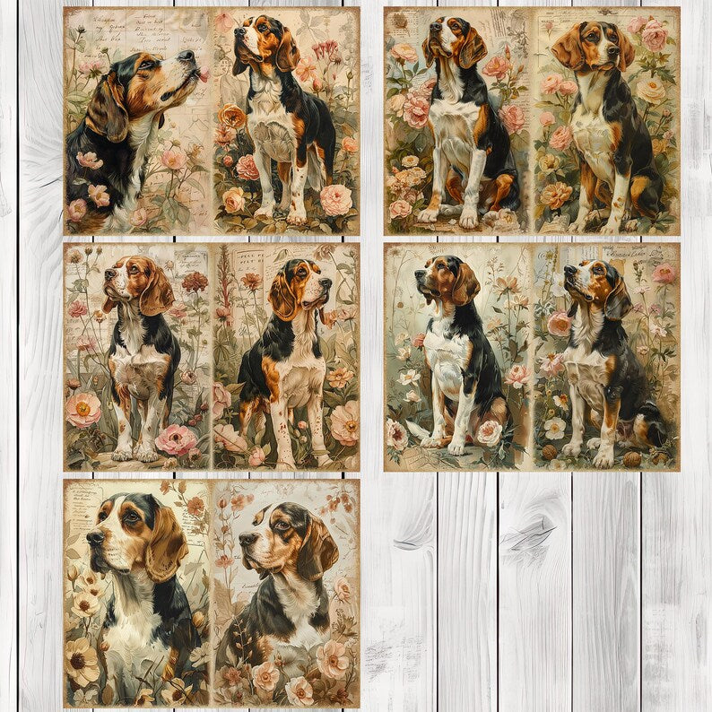 Beagle - Junk Journal Pages, Journal Paper Set, Dog, Journal Paper, Printable Journal, Scrapbook Paper, Digital Paper