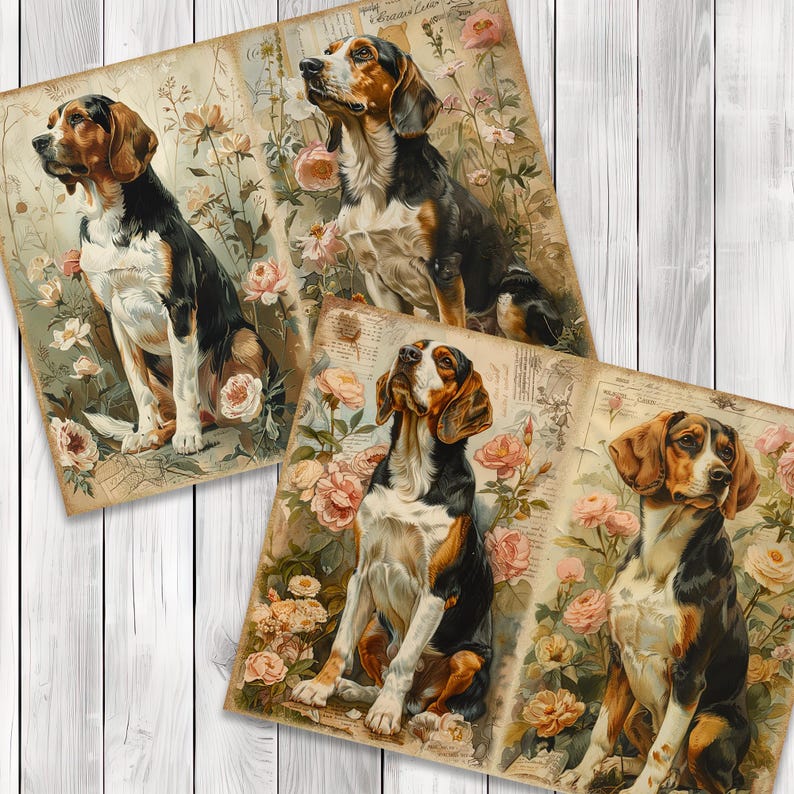 Beagle - Junk Journal Pages, Journal Paper Set, Dog, Journal Paper, Printable Journal, Scrapbook Paper, Digital Paper