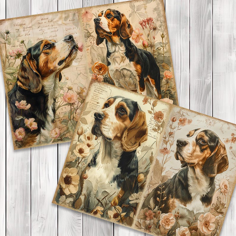 Beagle - Junk Journal Pages, Journal Paper Set, Dog, Journal Paper, Printable Journal, Scrapbook Paper, Digital Paper