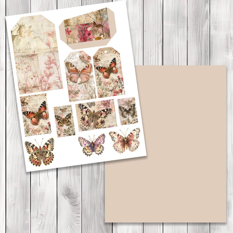 Painted Lady Butterfly Loaded Tag Kit - Loaded Tags | Ephemera Labels | Paper Craft | Junk Journal Images Clip Art | Fussy Cut