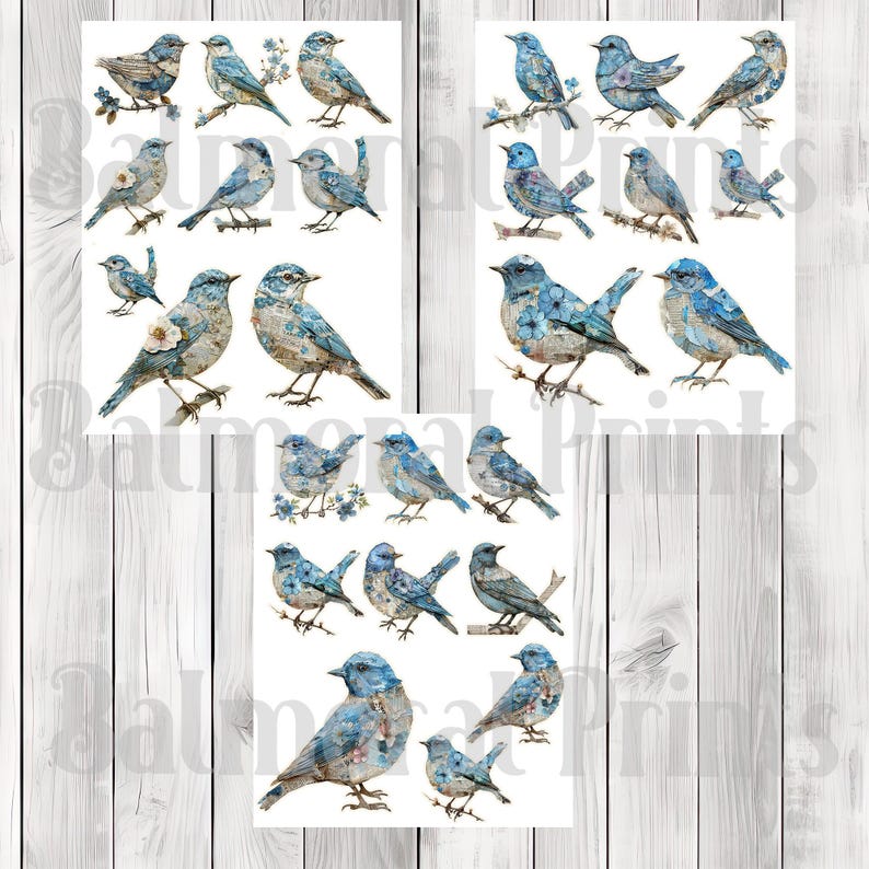 Blue Paper Bird Fussy Cuts - Junk Journal , Printable Journal, Junk Journal Tags, Junk Journal Ephemera