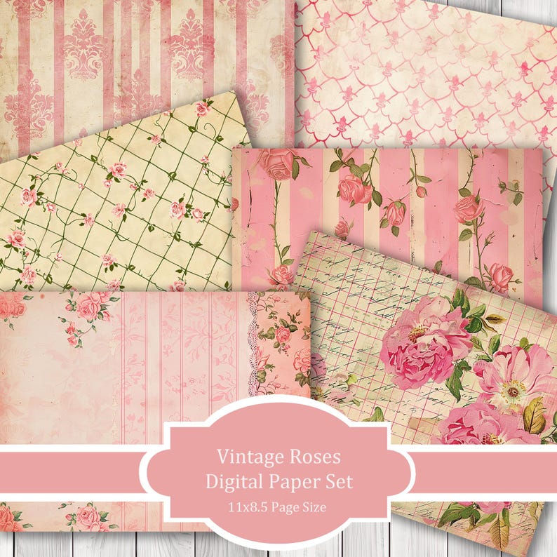Pink Vintage Rose - Journal Paper Set, Junk Journal Pages, Junk Journal Paper, Printable Journal, Scrapbook Paper, Digital Paper