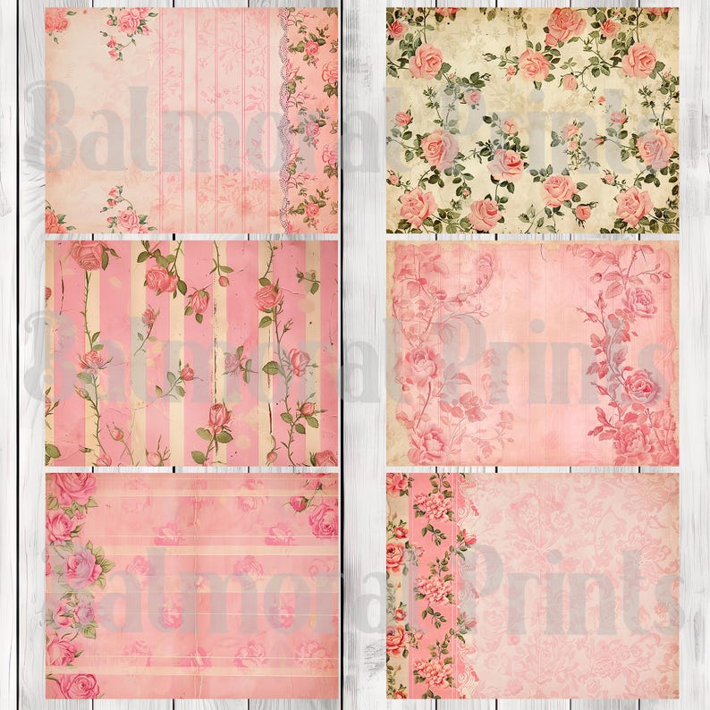 Pink Vintage Rose - Journal Paper Set, Junk Journal Pages, Junk Journal Paper, Printable Journal, Scrapbook Paper, Digital Paper