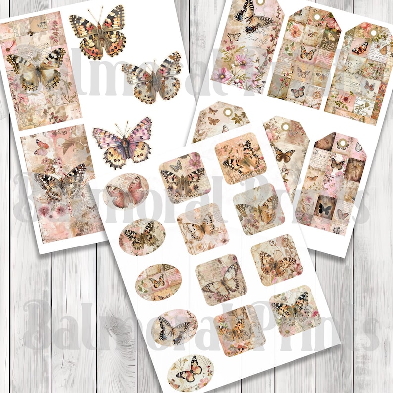 Painted Lady Butterfly - Junk Journal Kit, Journal Pages, Papers, Ephemera, Tags, Printable, Scrapbook Kit, Digital Download
