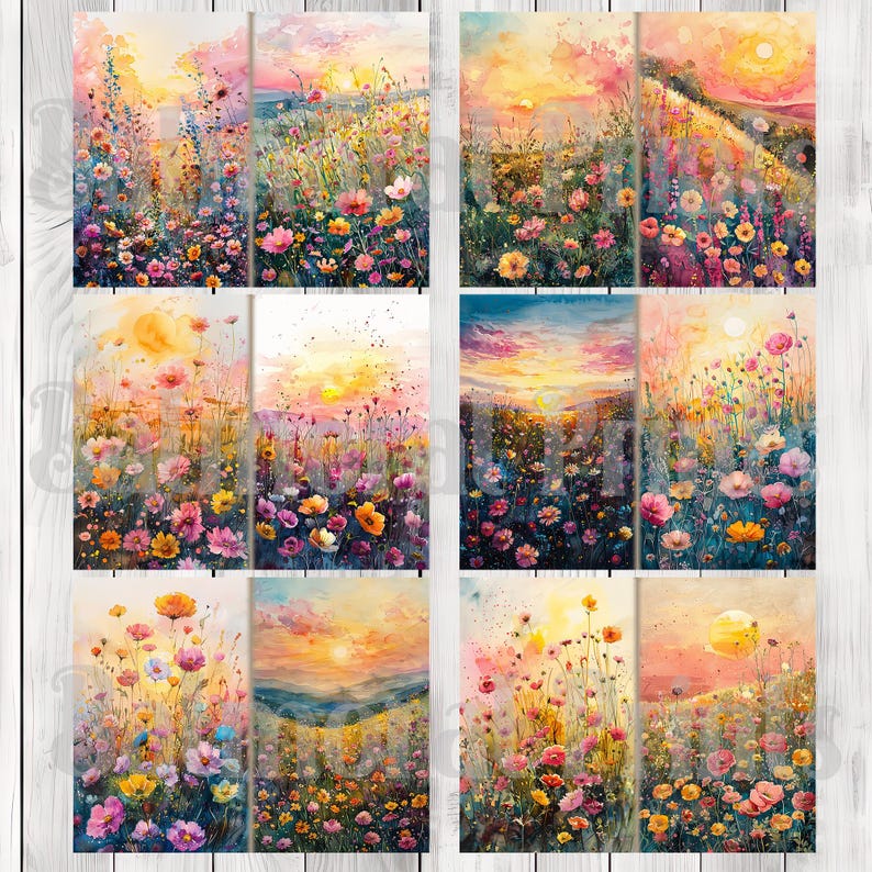 Wildflowers at Sunset - Junk Journal Kit, Journal Pages, Papers, Ephemera, Tags, Printable, Scrapbook Kit, Digital Download