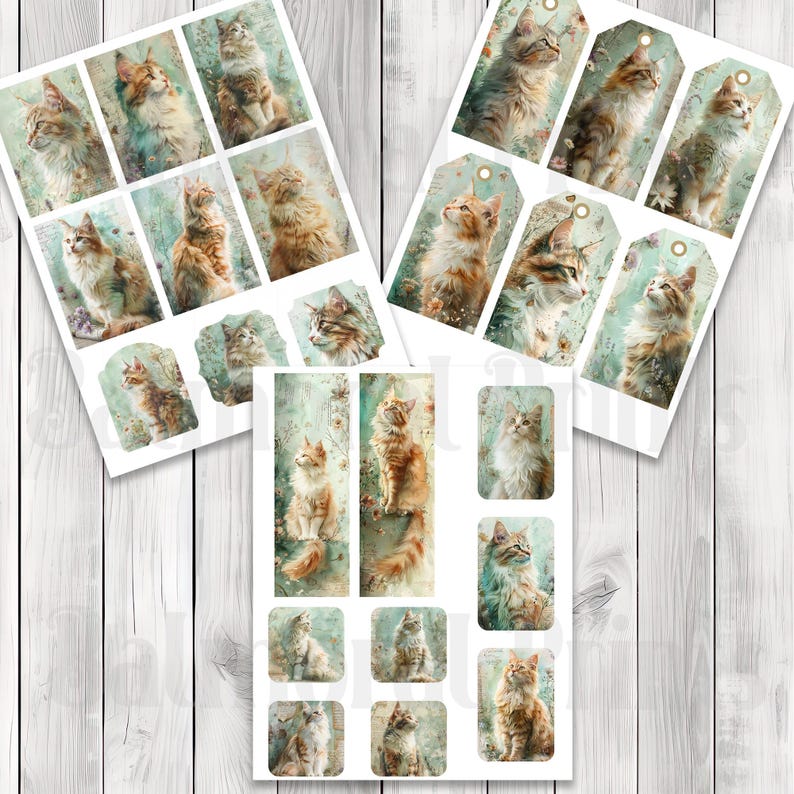 Vintage Cats - Junk Journal Kit, Journal Pages, Papers, Ephemera, Tags, Printable, Scrapbook Kit, Digital Download
