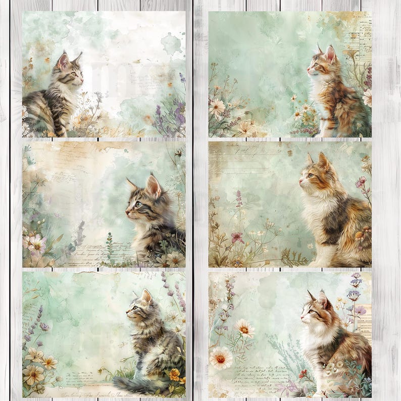 Vintage Cats - Junk Journal Kit, Journal Pages, Papers, Ephemera, Tags, Printable, Scrapbook Kit, Digital Download