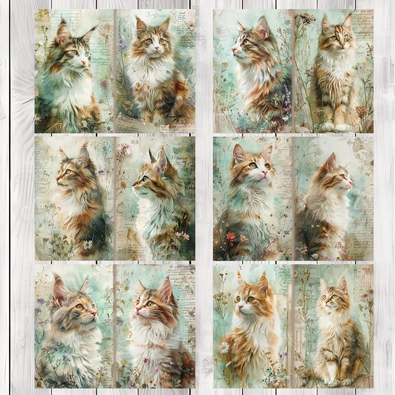 Vintage Cats - Junk Journal Kit, Journal Pages, Papers, Ephemera, Tags, Printable, Scrapbook Kit, Digital Download