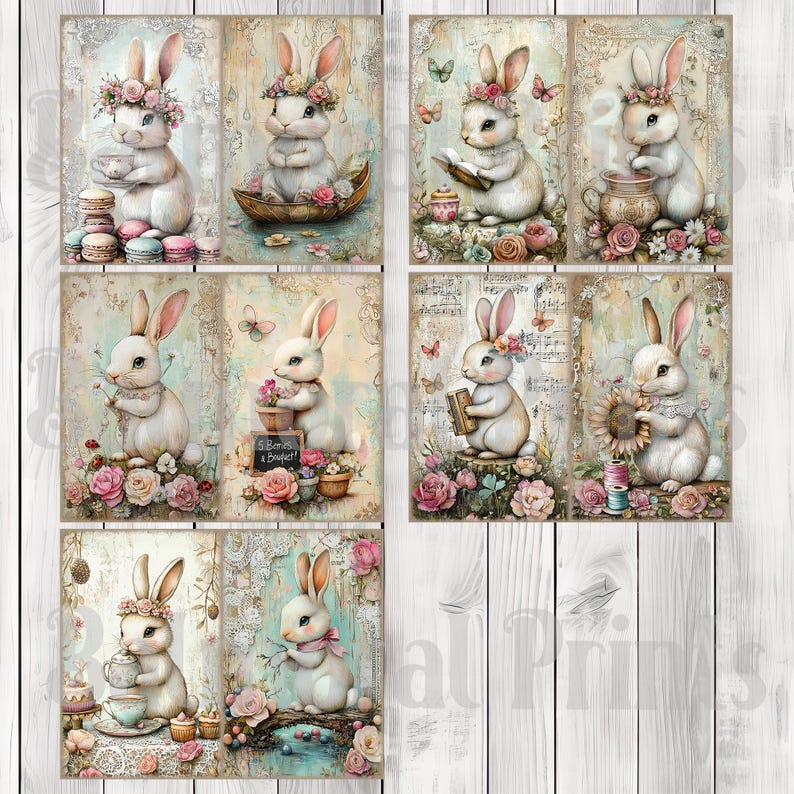 Springtime Bunny - Journal Paper Set, Junk Journal Pages, Flower Junk Journal Paper, Printable Journal, Scrapbook Paper, Digital Paper