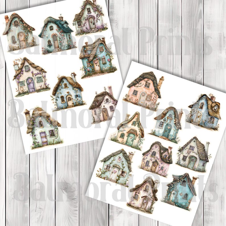 Pastel Cottage Fussy Cuts - Junk Journal , Printable Journal, Junk Journal Tags, Junk Journal Ephemera