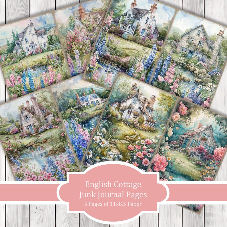English Cottage - Journal Paper Set, Junk Journal Pages, Flower, Journal Paper, Printable Journal, Scrapbook Paper, Digital Paper