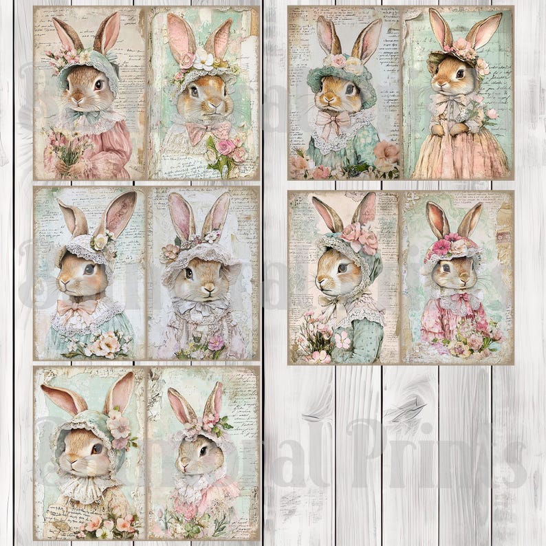 Bonnet Bunny - Journal Paper Set, Junk Journal Pages, Flower Junk Journal Paper, Printable Journal, Scrapbook Paper, Digital Paper