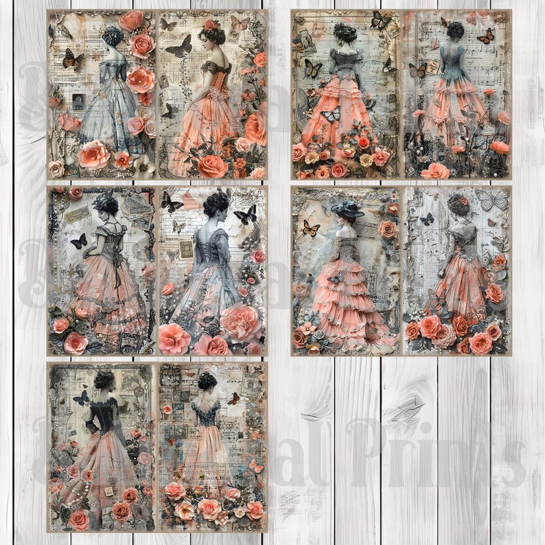 Coral Lace - Journal Paper Set, Junk Journal Pages, Flower, Journal Paper, Printable Journal, Scrapbook Paper, Digital Paper