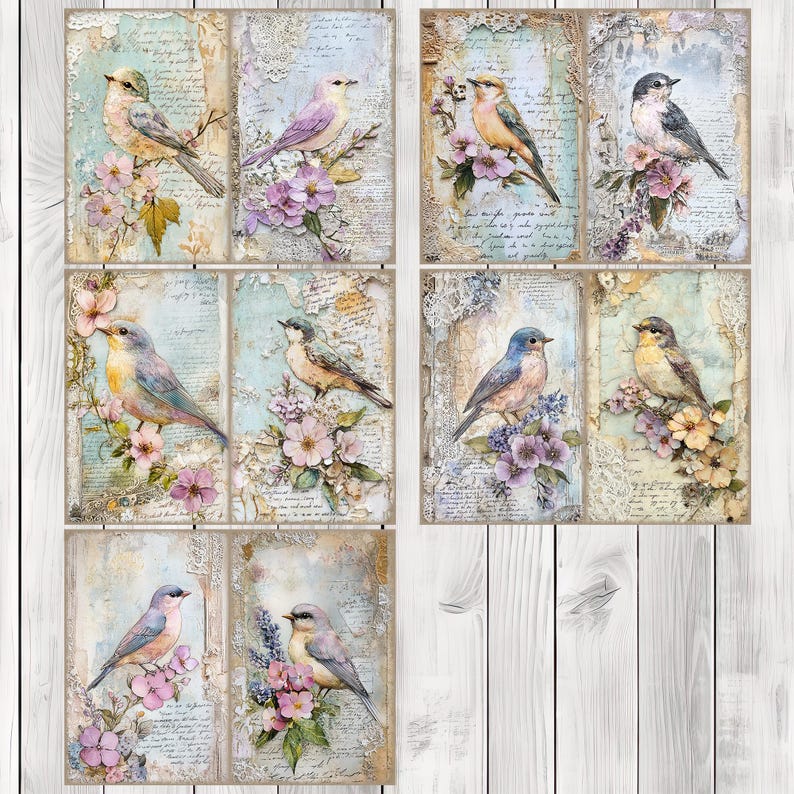 Victorian Bird - Journal Paper Set, Junk Journal Pages, Flower Junk Journal Paper, Printable Journal, Scrapbook Paper, Digital Paper