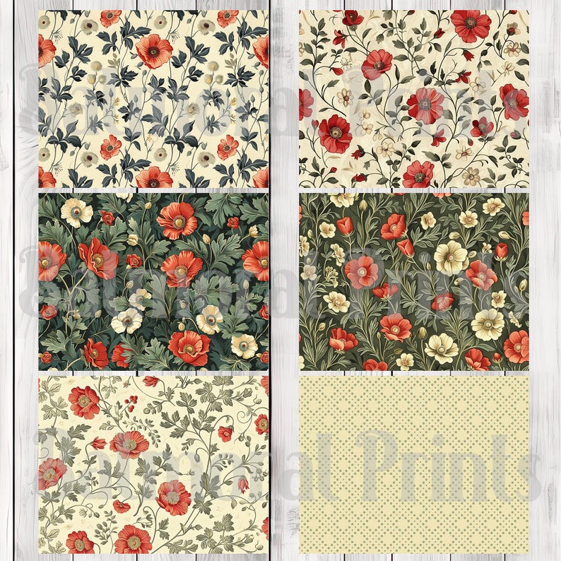 Vintage Poppies - Journal Paper Set, Junk Journal Pages, Junk Journal Paper, Printable Journal, Scrapbook Paper, Digital Paper