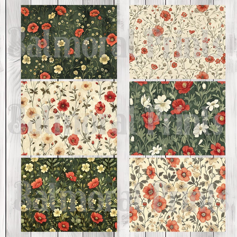 Vintage Poppies - Journal Paper Set, Junk Journal Pages, Junk Journal Paper, Printable Journal, Scrapbook Paper, Digital Paper